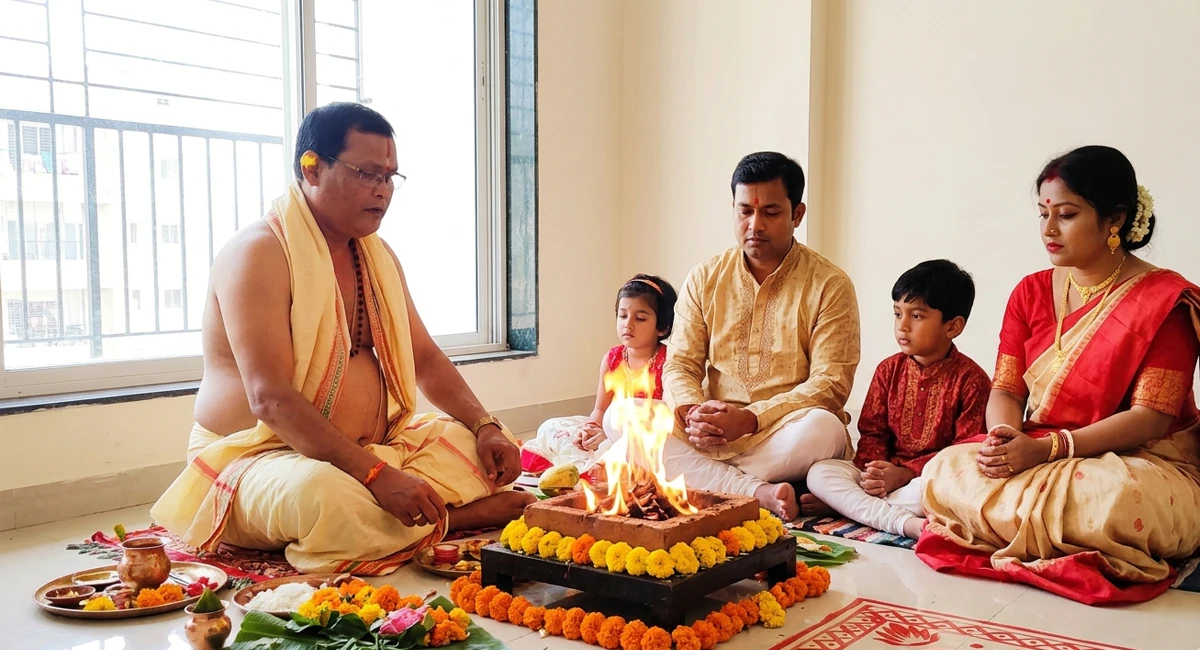 Bengali-Purohit-in-Indiranagar-performing puja in Indiranagar Apartment