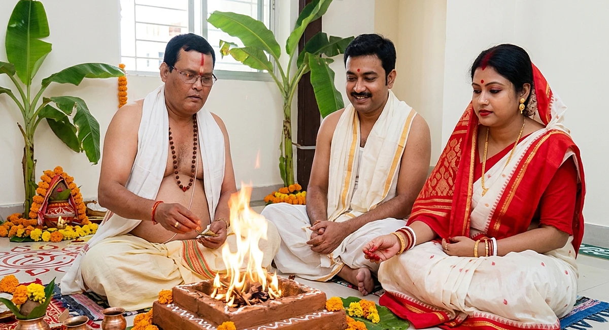 Bengali Purohit performing puja in Malleswaram Bangalore